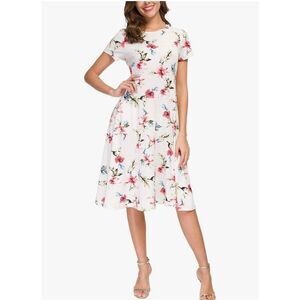 Urban CoCo Floral Print Flared Midi Dress Short Sleeve Women's Size XL